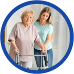 caregiver guiding senior woman